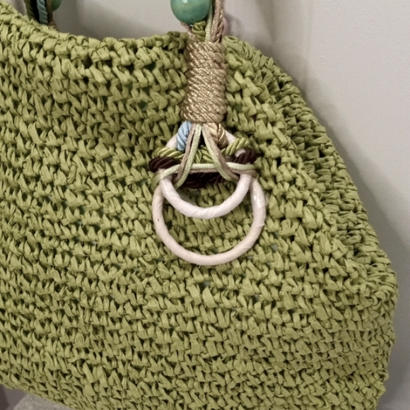 Braciano  Large Lite Green Woven  Purse With Colorful Braided Handles - Picture 2 of 8